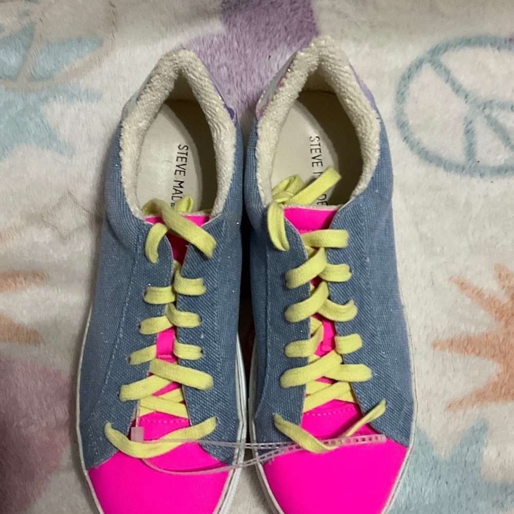 Steve Madden Neon Pink and Denim Blue Sneakers